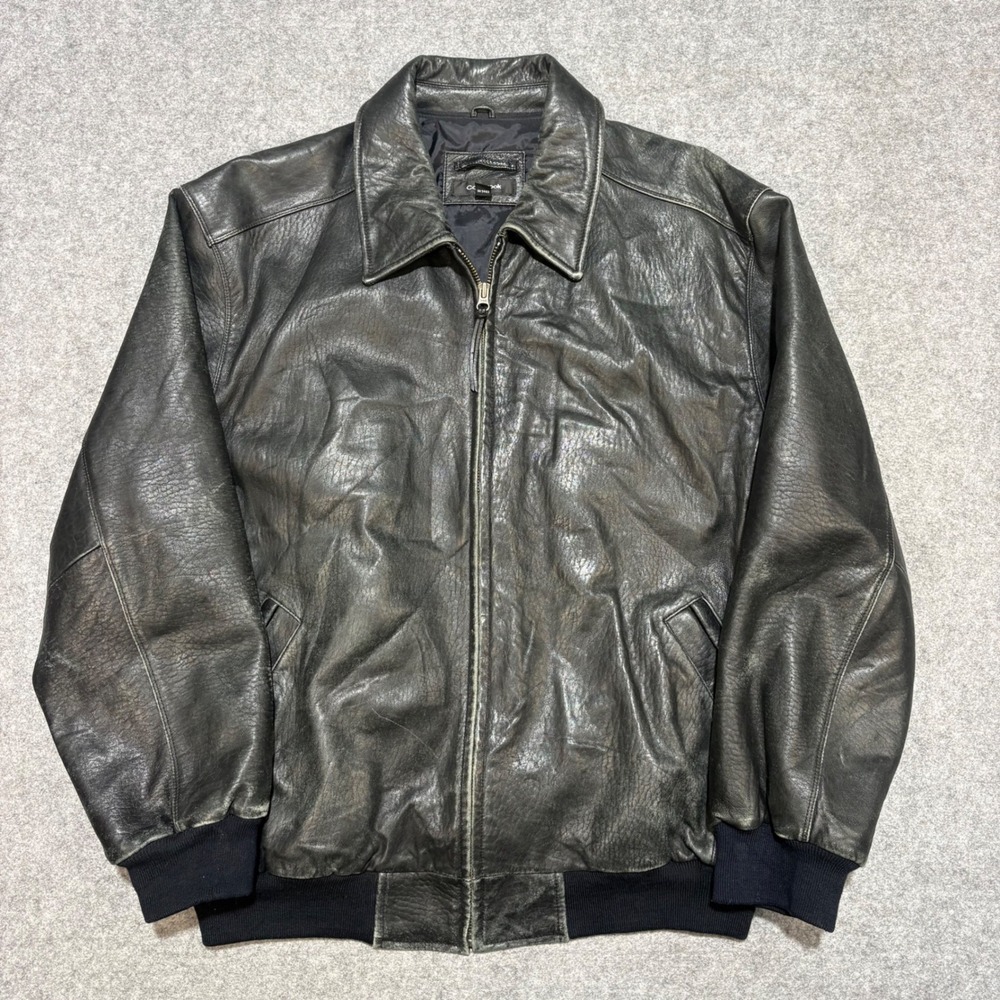 Colebrook Mens Black Leather Bomber Jacket XL Distressed Vintage Pilot Style